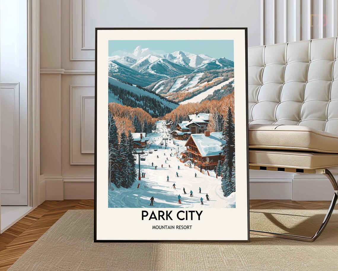 Park City Mountain Resort Utah Ski Village Winter Scene Travel Poster