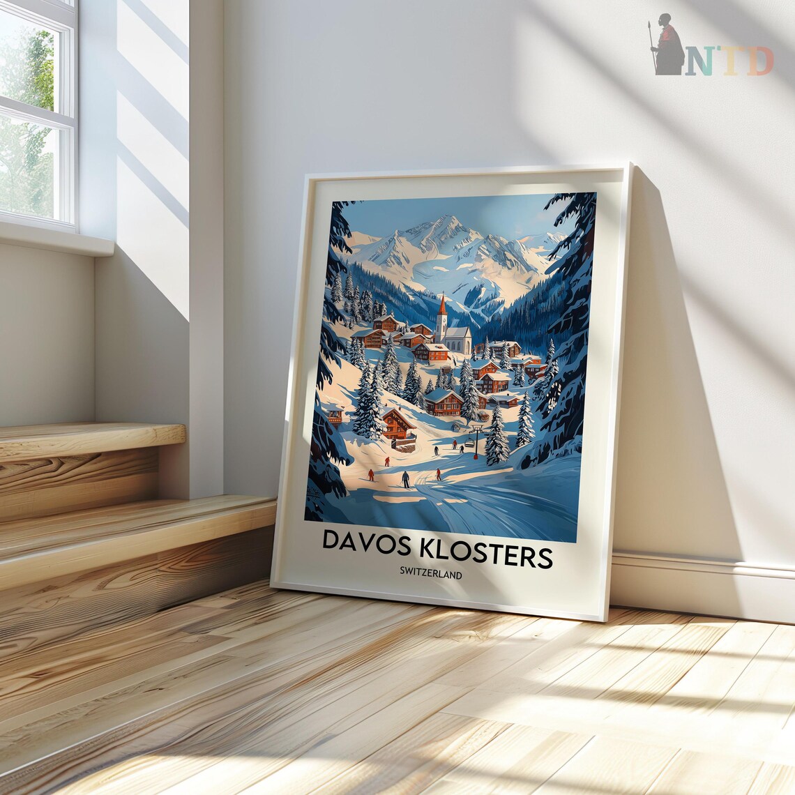 Davos Klosters Switzerland Snowy Ski Village Slopes Alpine Day Poster - Image 3