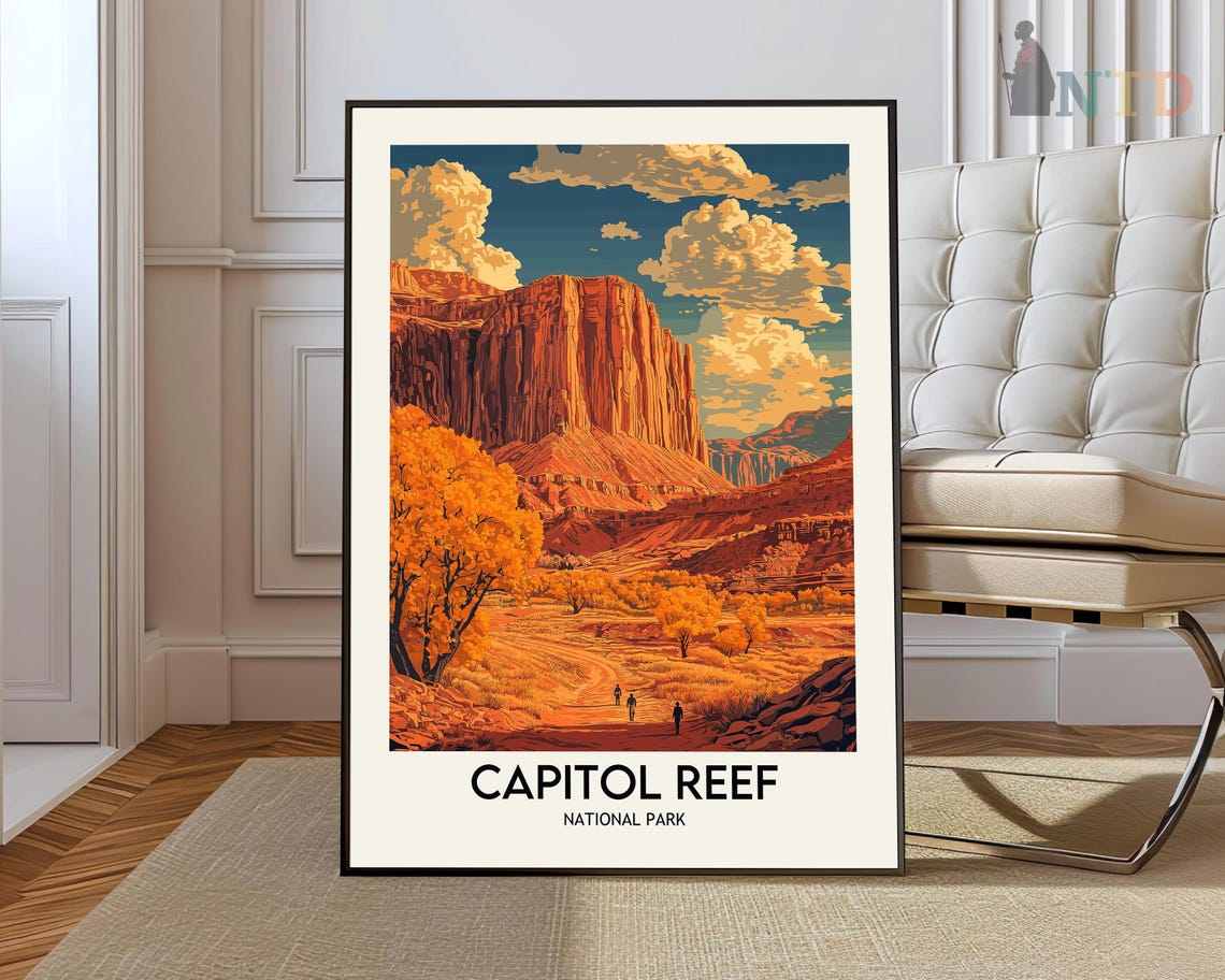Capitol Reef National Park Desert Canyon Road Hikers Scenic Poster