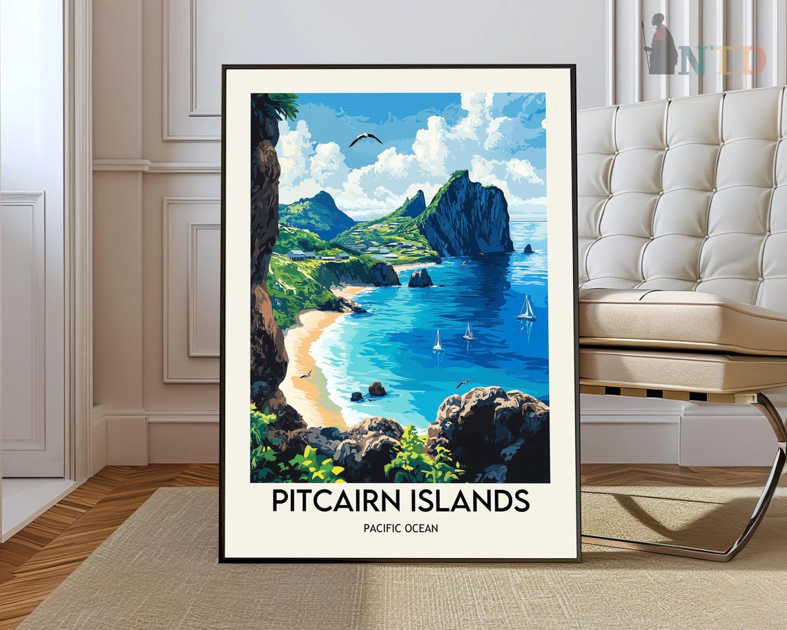 Pitcairn Islands Pacific Ocean Tropical Beach Island Travel Poster