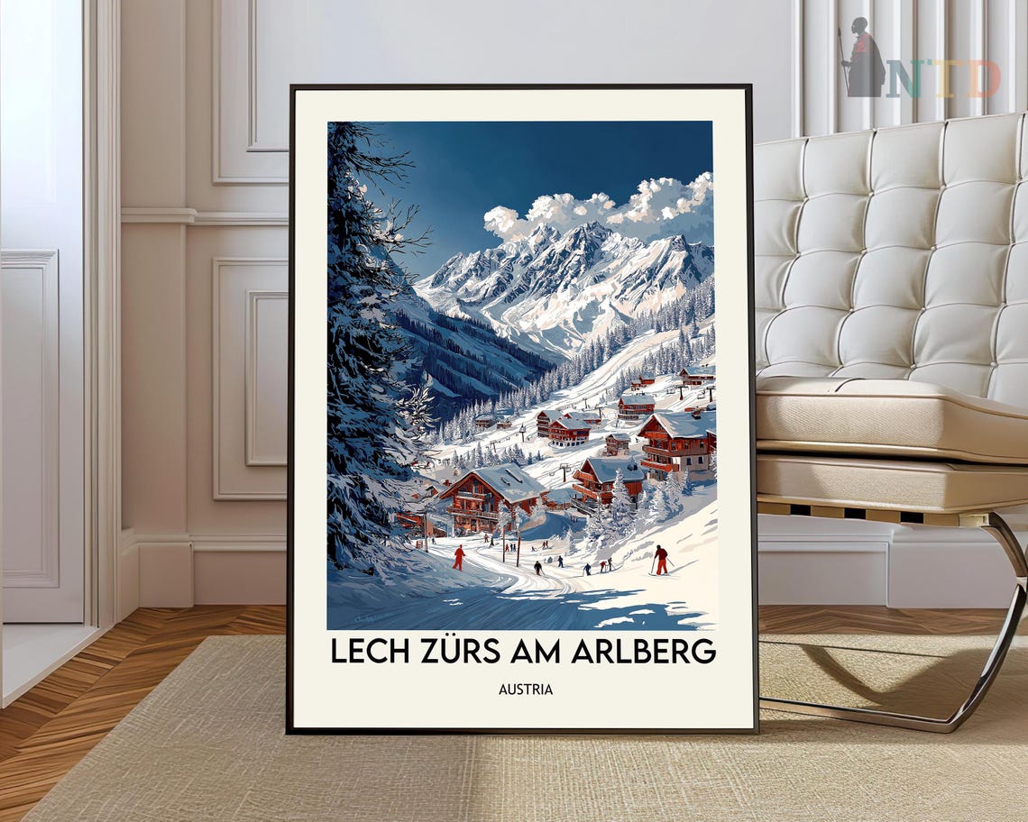 Lech Zurs am Arlberg Austria Ski Village Winter Illustration Poster