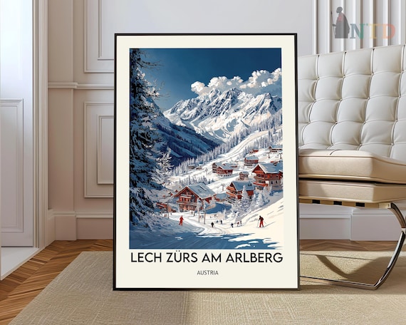 Lech Zurs am Arlberg Austria Ski Village Winter Illustration Poster