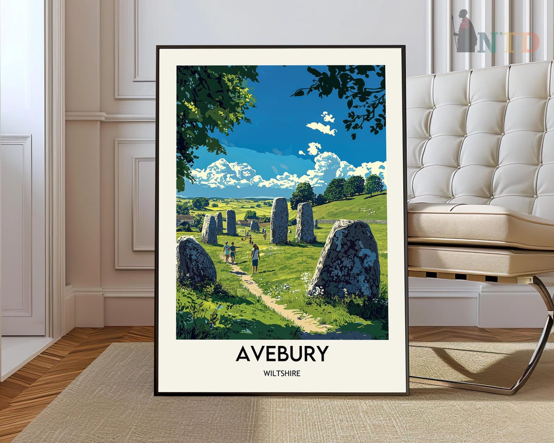 Avebury Stone Circle Summer Meadows Vintage English Travel Poster