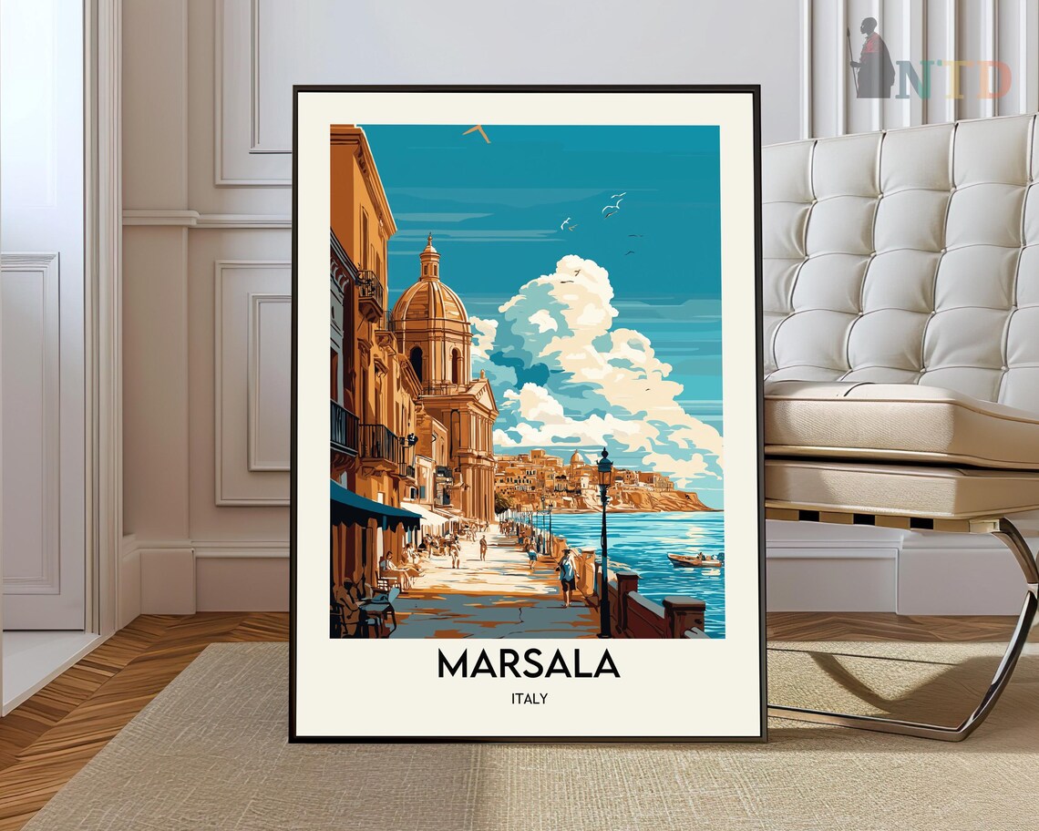 Marsala Italy Vintage Travel Poster Waterfront Promenade Dome