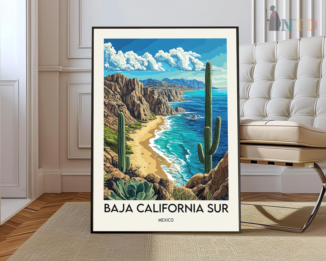 Baja California Sur Mexico Rocky Cove Cactus Cliffs Travel Poster