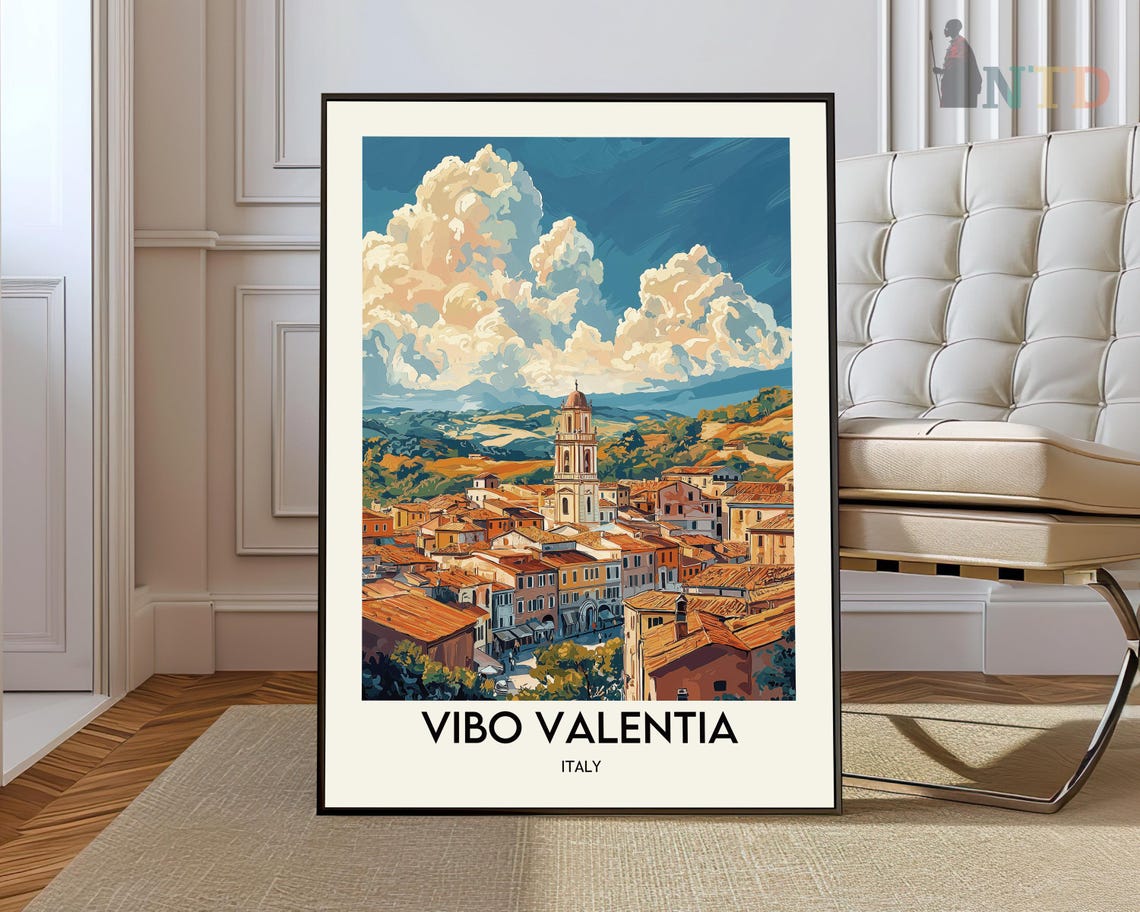 Vibo Valentia Italy Hill Town Bell Tower Rooftops Travel Poster