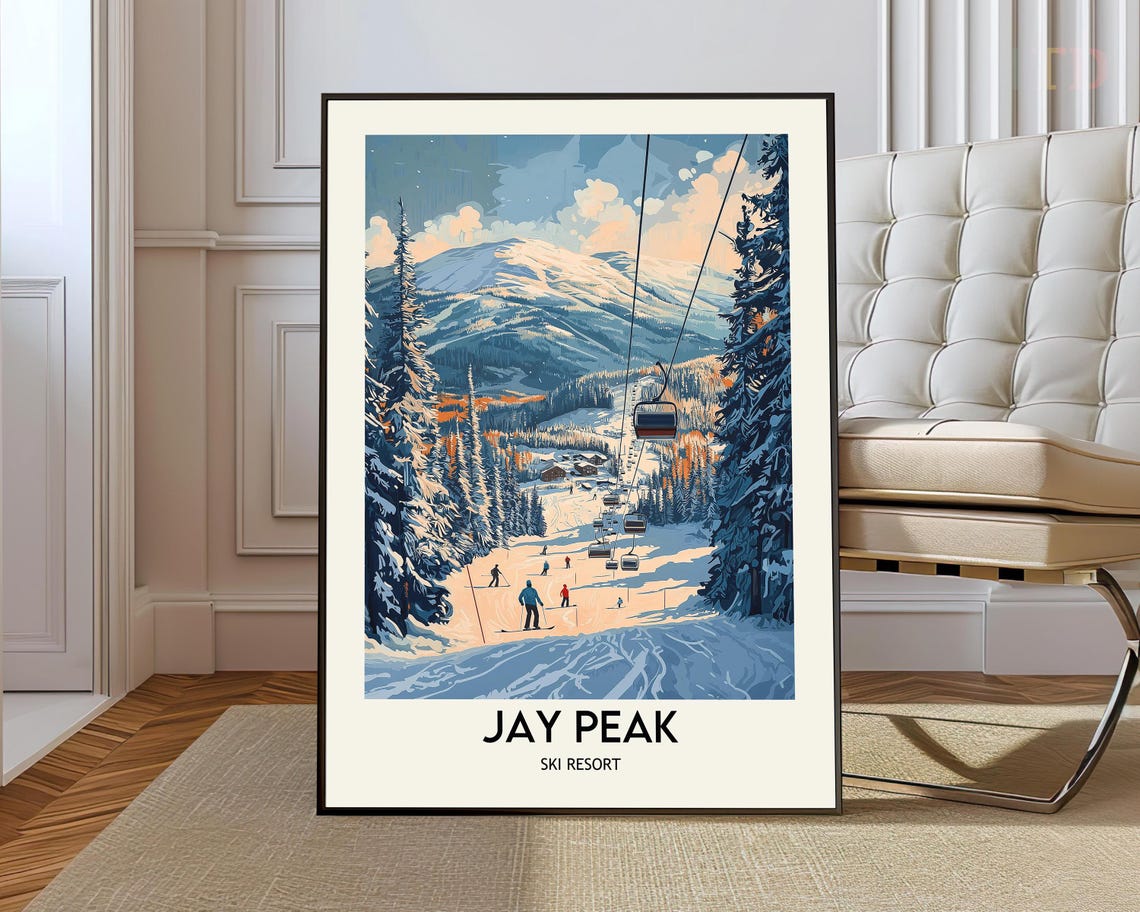 Jay Peak Ski Resort Gondola Lift Skiers Snowy Vermont Mountain Poster