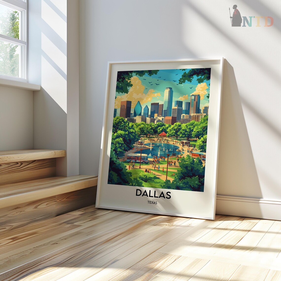 Dallas Texas Skyline Park Fountain Crowds Summer City Day Poster - Image 3