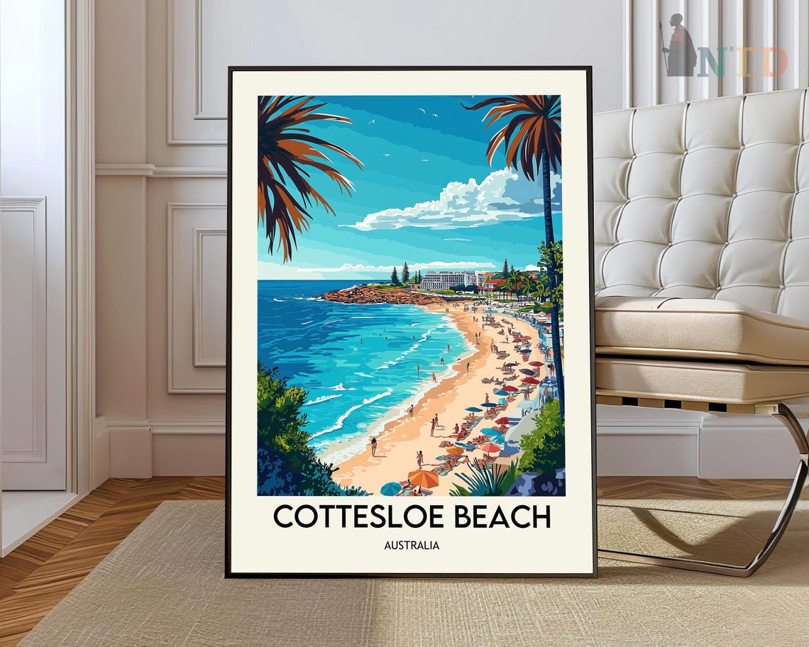 Cottesloe Beach Australia Curving Bay Framed By Palm Trees Poster