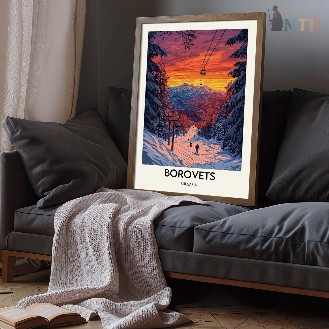 Borovets Bulgaria Sunset Chairlift Alpenglow Ski Slope Poster - Image 3