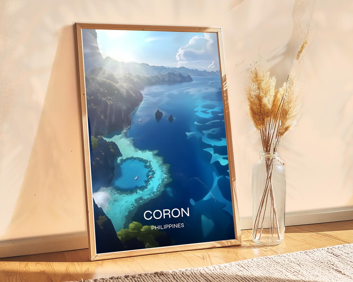 Coron Philippines Tropical Lagoon Aerial View Ocean Travel Poster