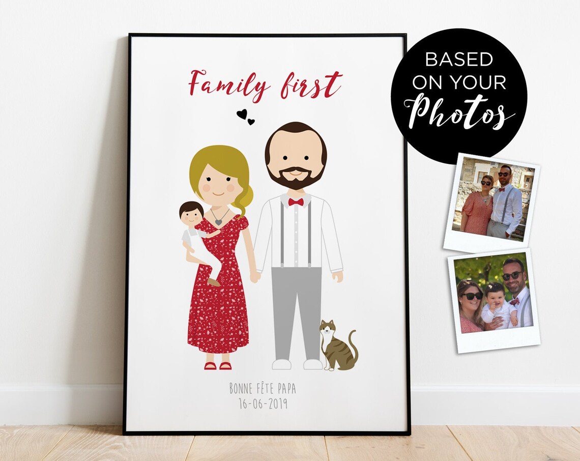 Personalized Family First Bonne Fete Papa 2019 Custom Portrait Poster