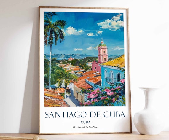 Santiago De Poster Travel Print Art Tropical Decor Caribbean Wall Gift