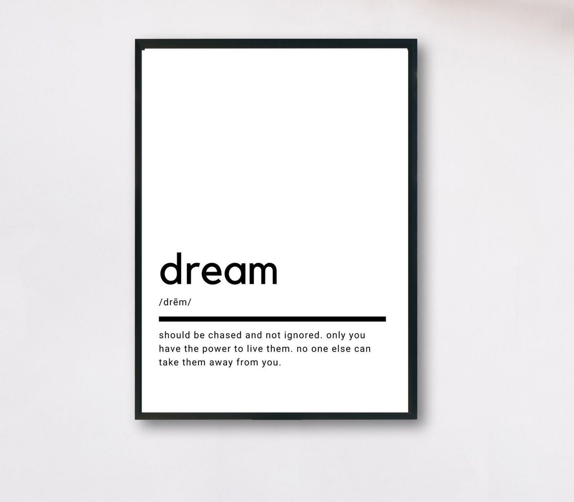 Dream Definition Inspiring Minimalist Typography Wall Art Quote