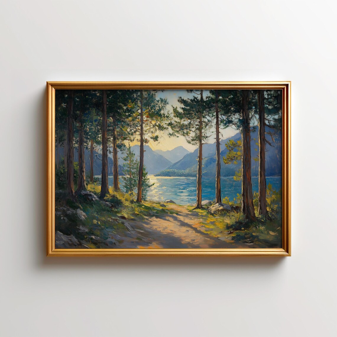 Lake Tahoe Painting, Morning Light Forest Art Print