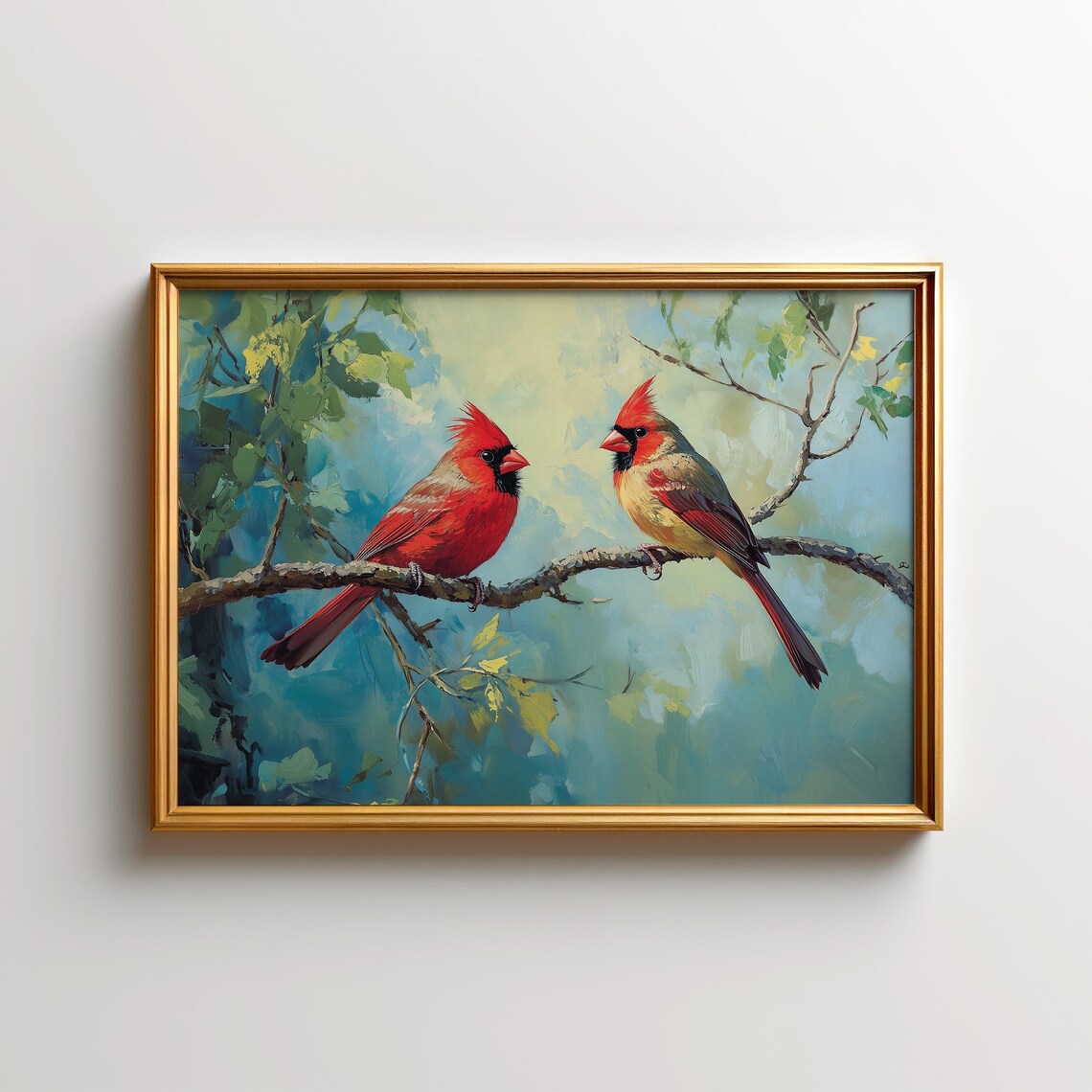 Northern Cardinal Painting, Rustic Cottage Bird Art