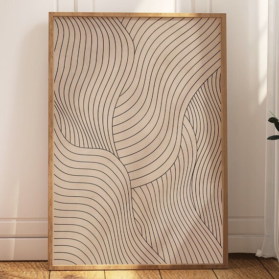 Abstract Wavy Line Art Beige Neutral Japandi Minimalist Poster