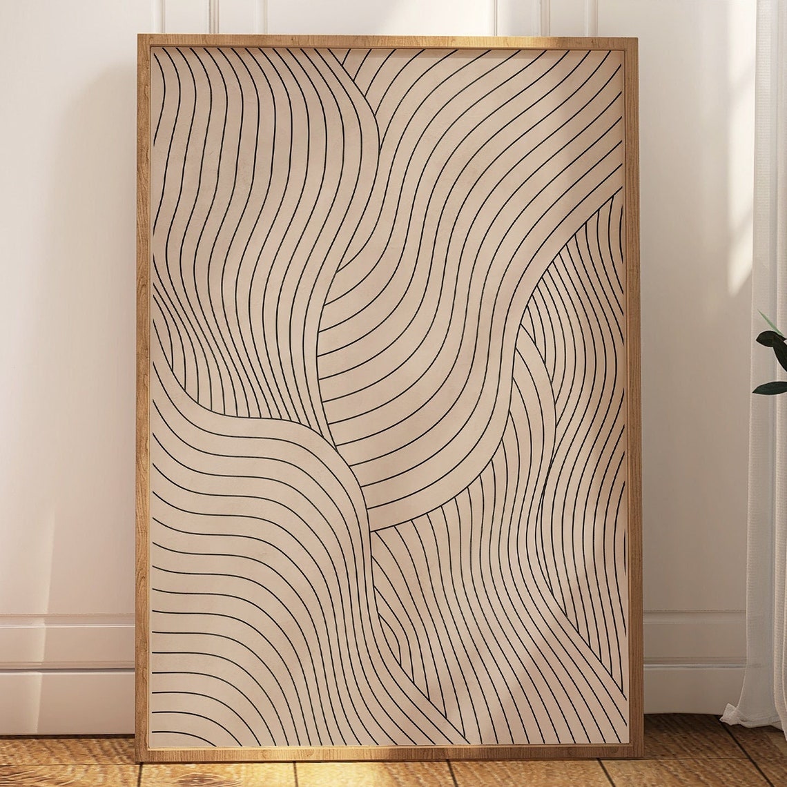 Abstract Wavy Line Art Beige Neutral Japandi Minimalist Poster