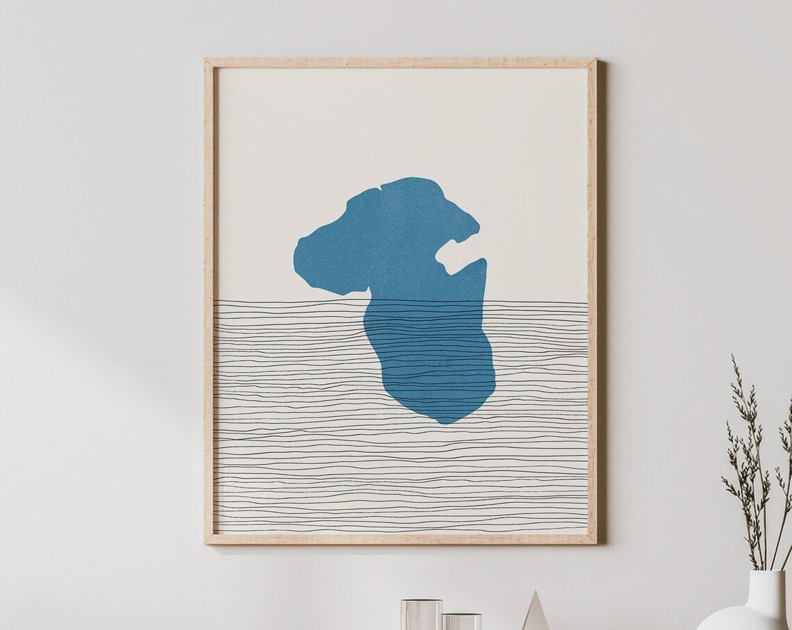 Caspian Lake Vermont Abstract Blue Lake Silhouette Wall Poster