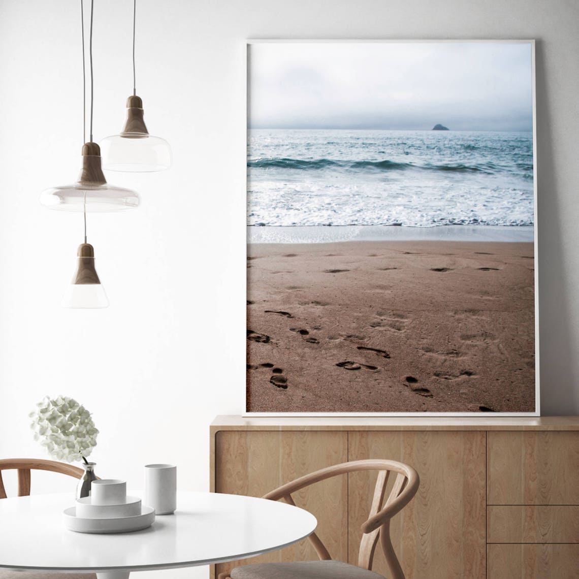 Footprints On Sand Ocean Waves Beach Vacation Photo Art Poster - Image 3