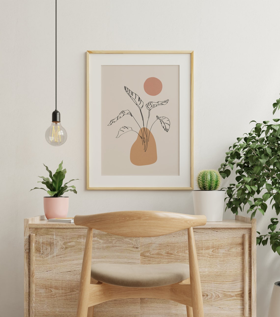 Monstera Sun Botanical Line Art Terracotta Abstract Boho Poster - Image 2
