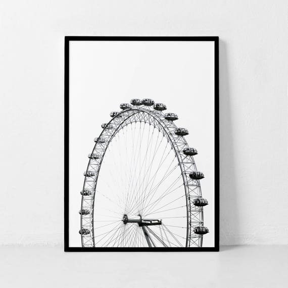 Ferris Wheel Minimalist Poster, Black and White Art