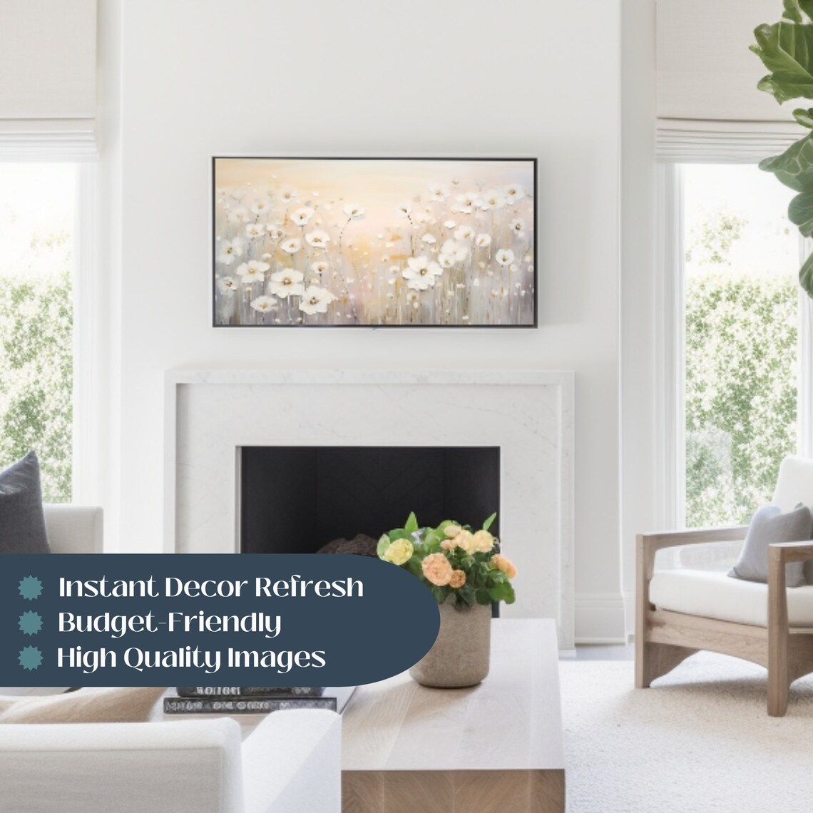 Spring Wildflower Field Impasto Painting Warm Pastel Meadow Poster - Image 2