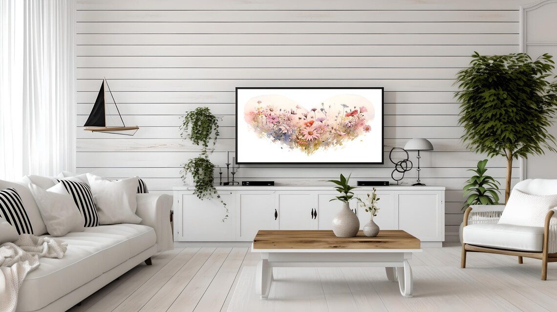 Wildflower Heart Blush Pink Botanical Watercolor Floral Wall Art - Image 3