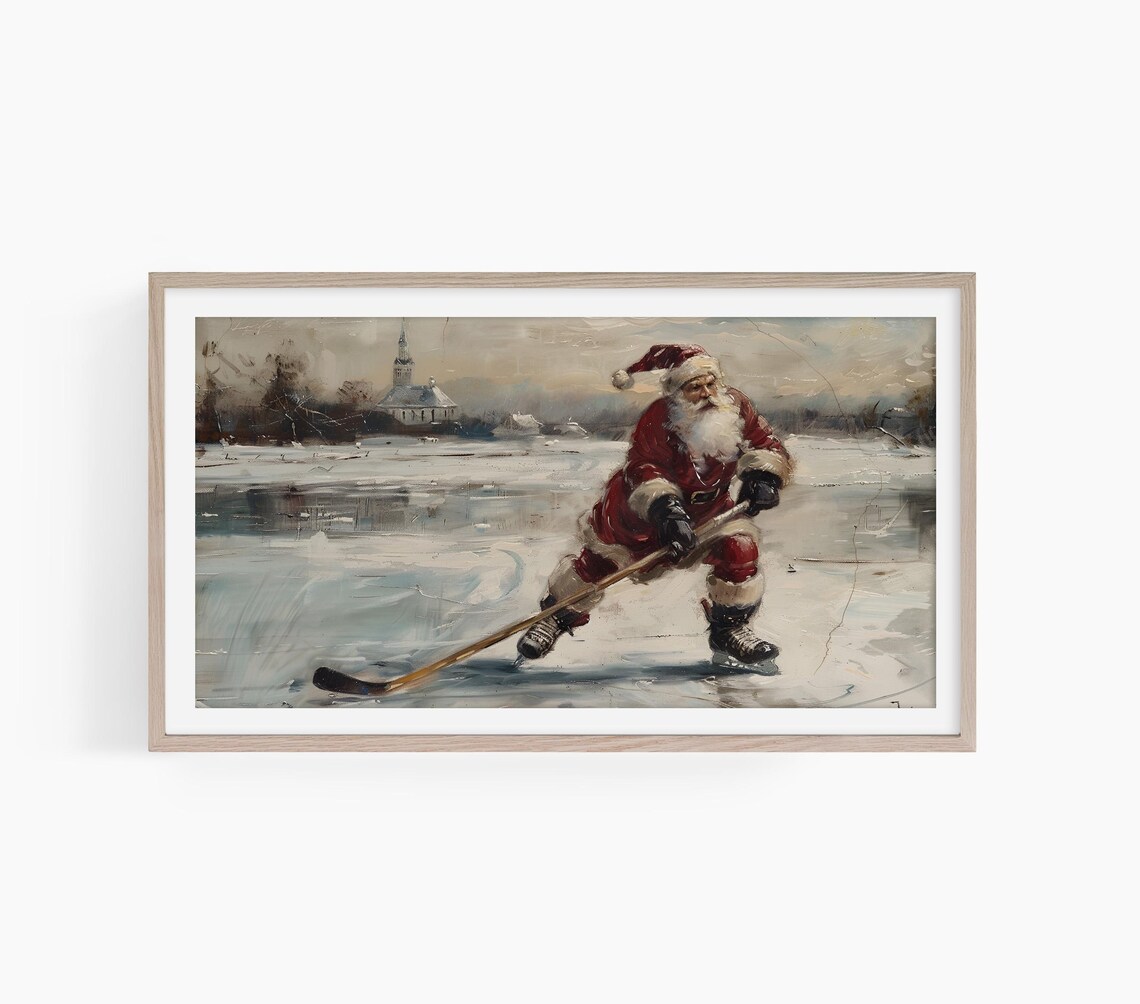 Vintage Santa Skating Christmas Art Print