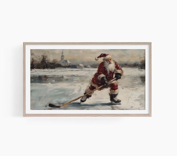 Vintage Santa Skating Christmas Art Print