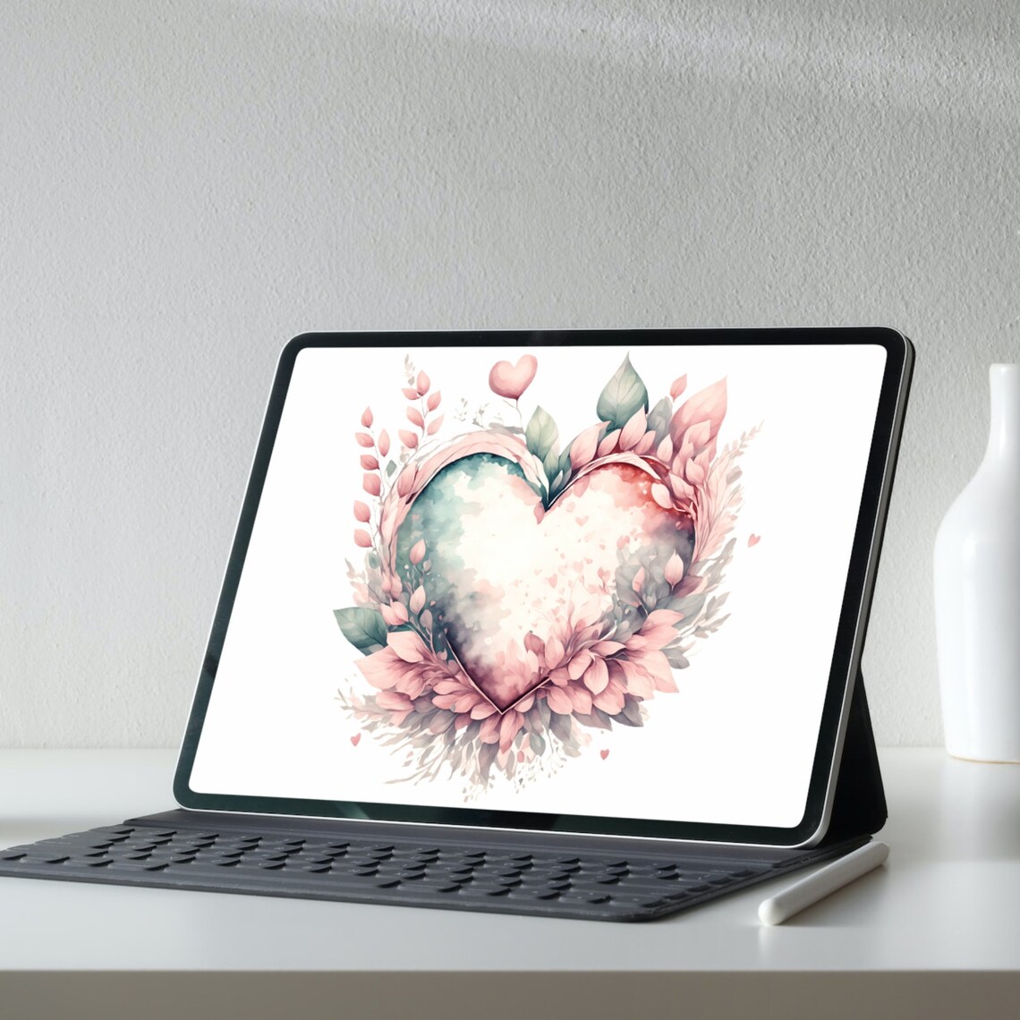 Floral Watercolor Heart iPad Wallpaper Screensaver Design Poster - Image 3