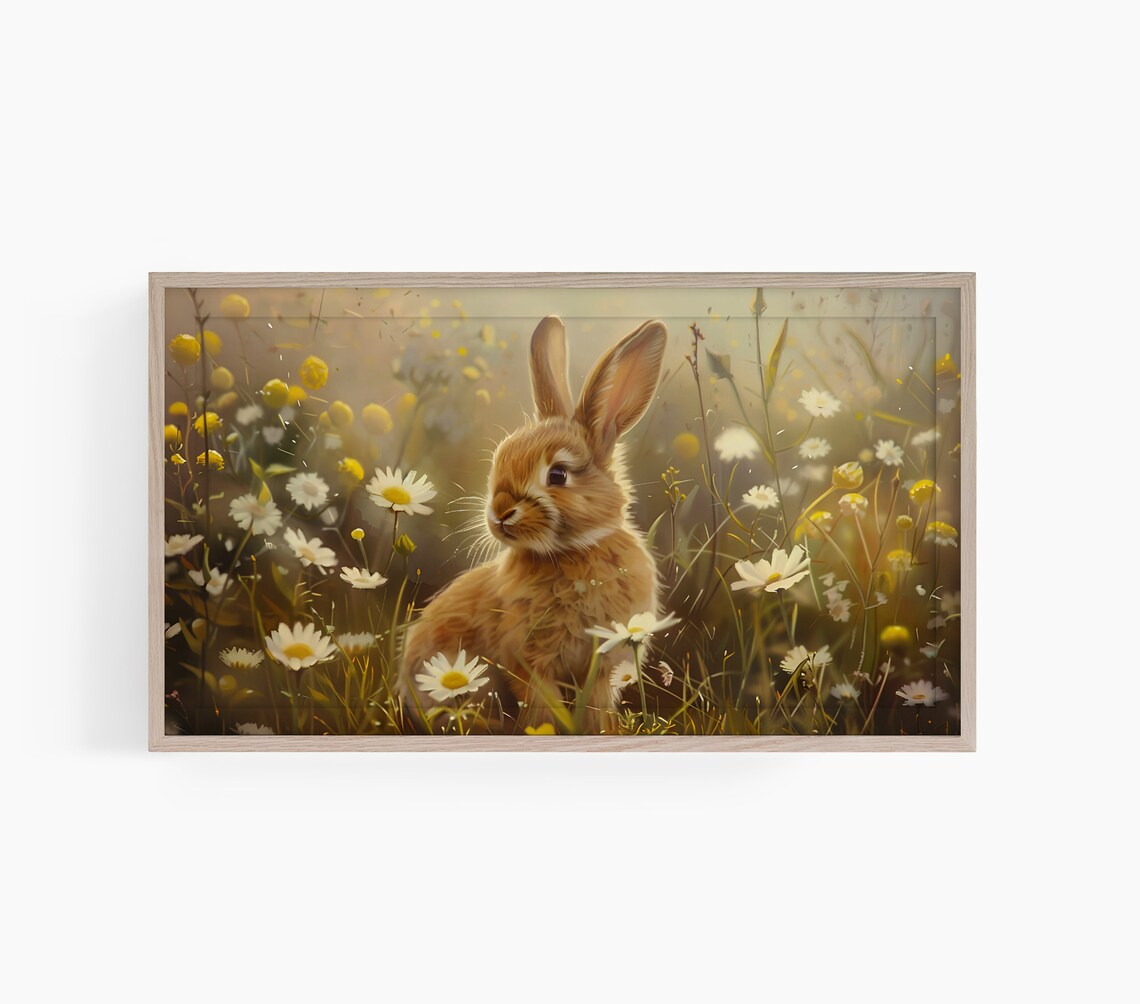 Golden Brown Rabbit Sunny Daisy Field Wildflower Nursery Poster
