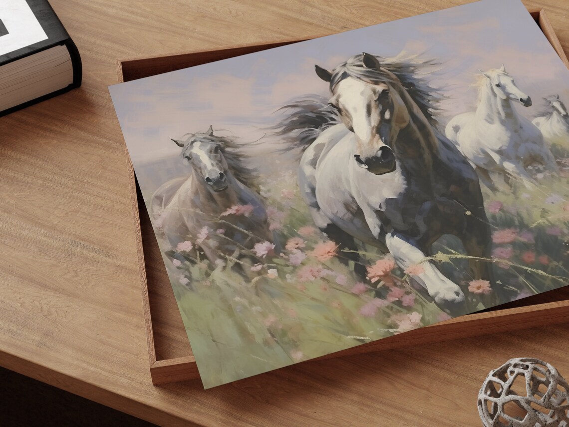 Wild Horses Watercolor Art Print, Spring Neutral - Image 2
