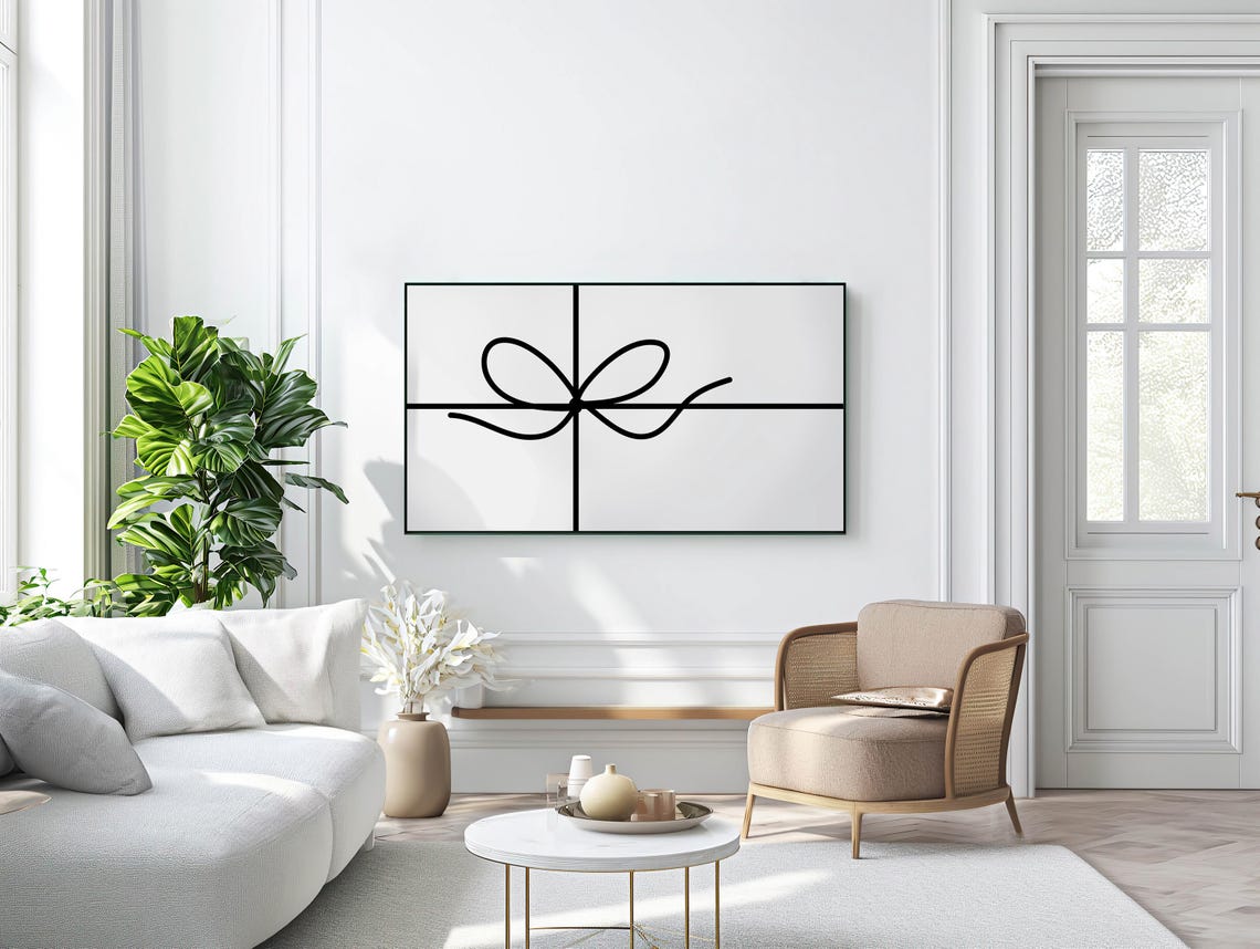 Black Line Art Gift Bow Minimalist Modern Christmas Decor Poster - Image 3