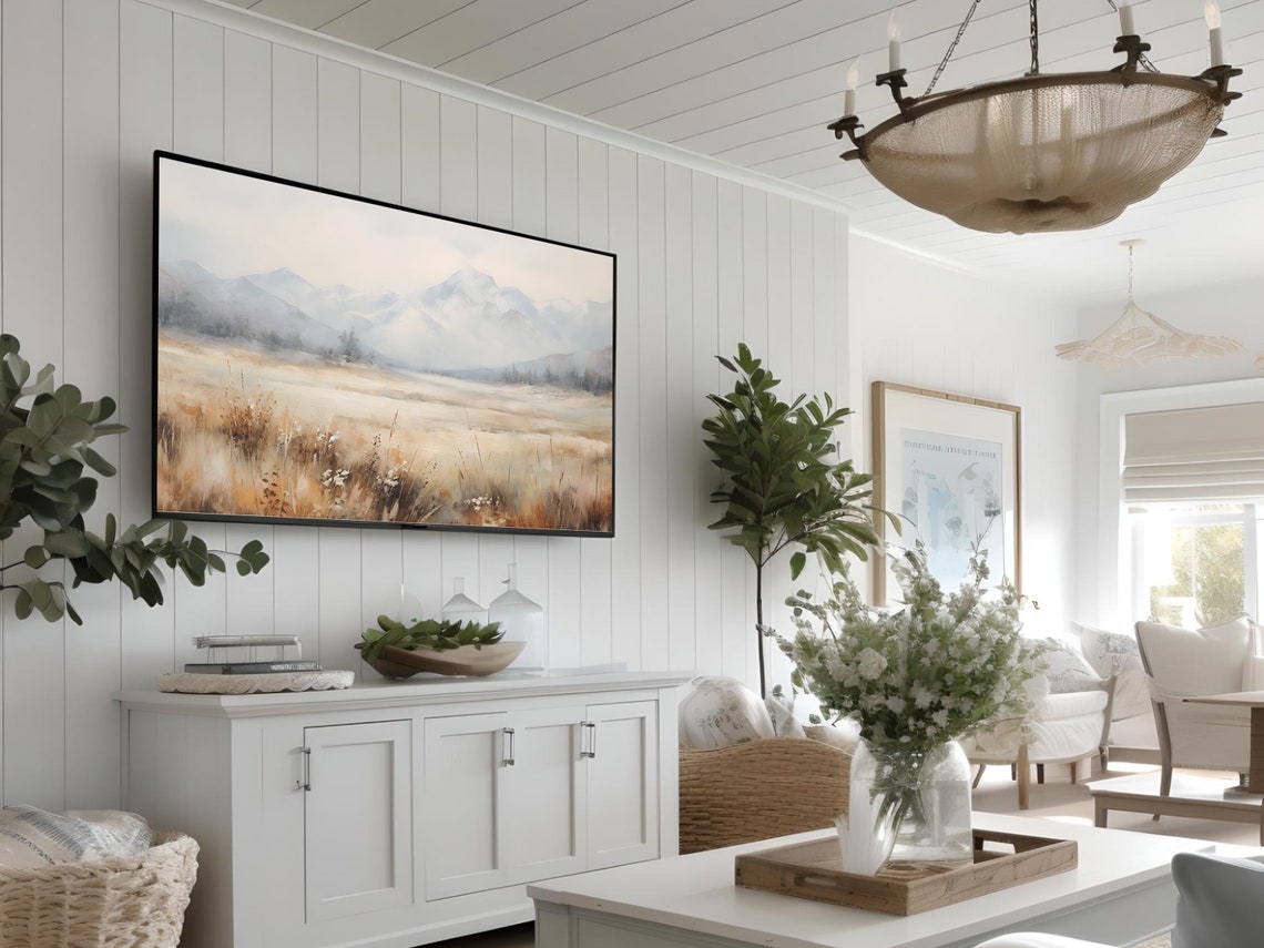 Spring Mountain Valley Golden Wheat Field Landscape Wall Art - Image 2