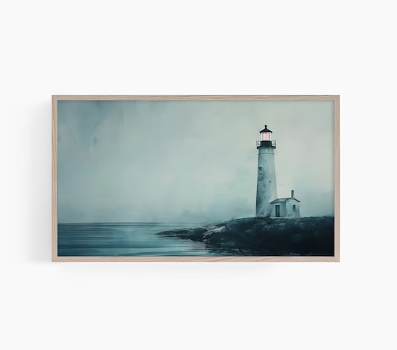 Misty White Lighthouse Rocky Coast Seascape Painting Art Poster