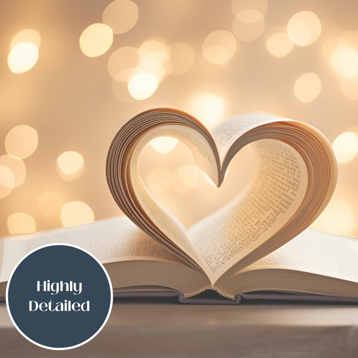 Open Book Heart Pages Golden Bokeh Romantic Valentine Art Poster - Image 3