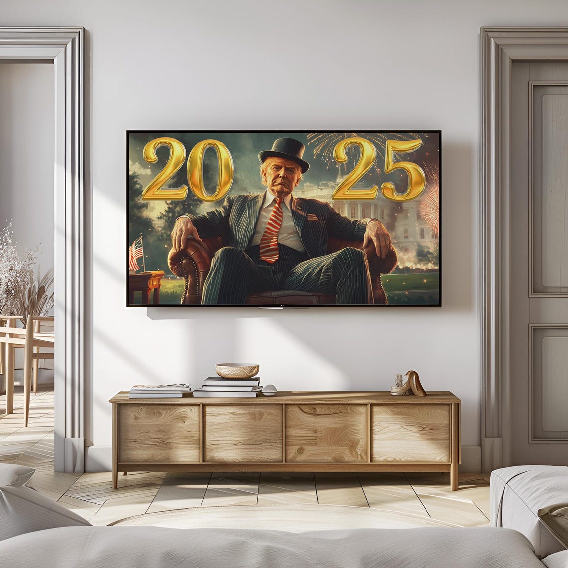 Donald Trump 2025 Gold Balloons White House Celebration Poster - Image 3