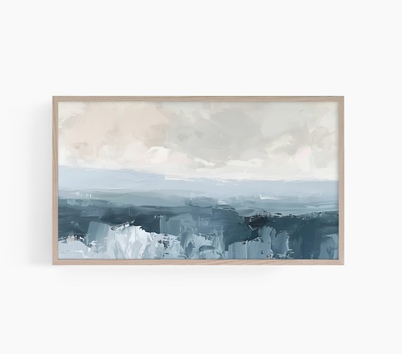 Abstract Blue Ocean Waves Coastal Modern Minimalist Art Poster