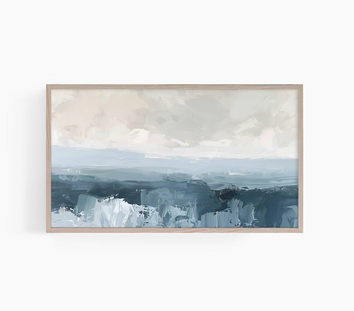 Abstract Blue Ocean Waves Coastal Modern Minimalist Art Poster