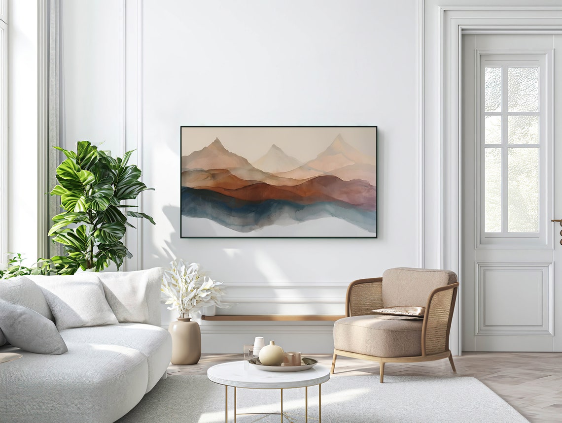 Earth Tone Mountain Ridges Watercolor Neutral Modern Landscape Poster - Image 2