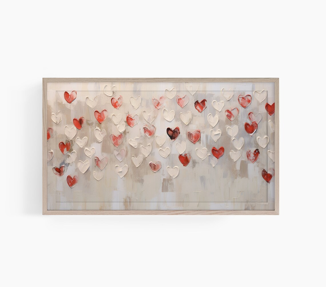Impasto Hearts Red White Valentine Day Art Print