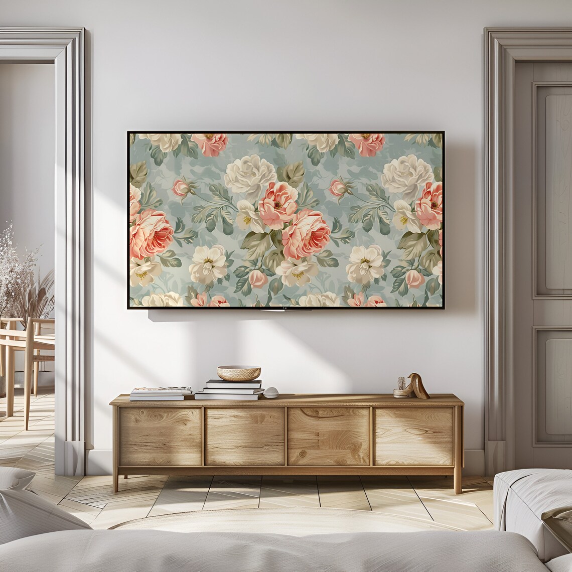 Vintage Rose Floral Pattern Sage Green Shabby Chic Botanical Poster - Image 3