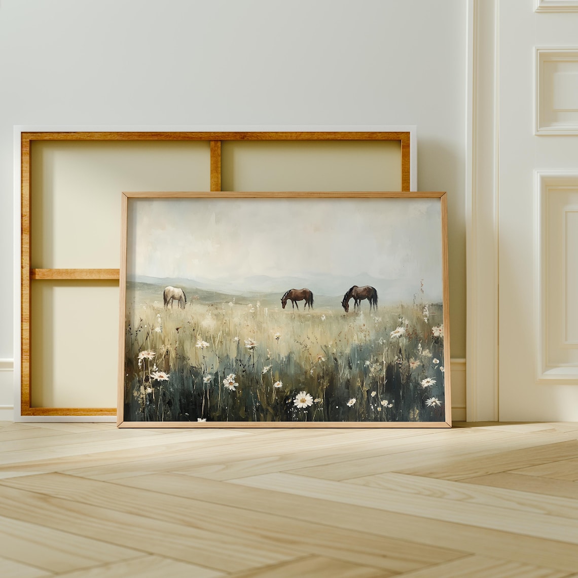 Wild Horses Vintage Horse Painting, Country Farmhouse