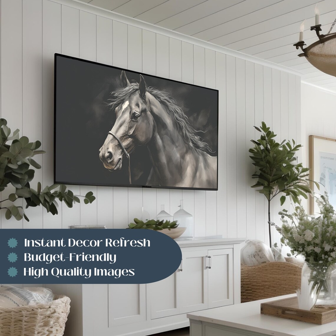 Moody Dark Horse Portrait Black Background Equestrian Wall Art - Image 2