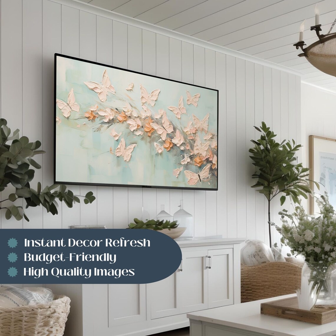 Spring Butterflies Art Print, Soft Pink Blue Impasto - Image 2
