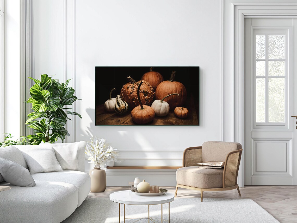 Moody Pumpkins And Gourds Dark Harvest Still Life Autumn Kitchen Wall Art - Image 2