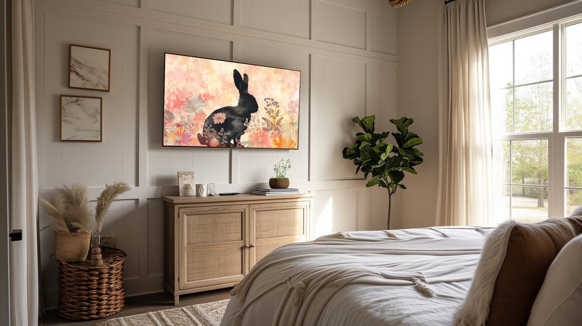 Black Bunny Silhouette Vintage Floral Spring Easter Wall Art - Image 3