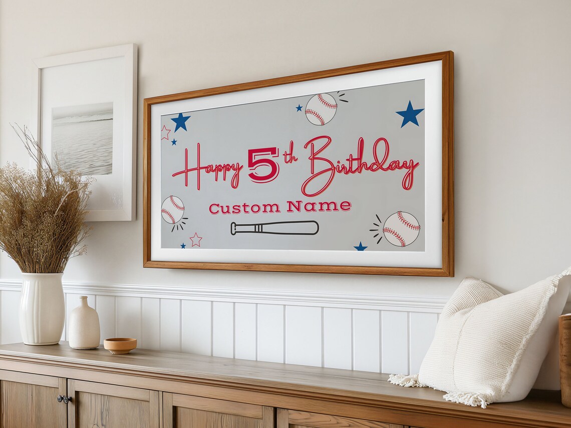 Happy Birthday Baseball Art Print, Custom Frame TV - Image 2