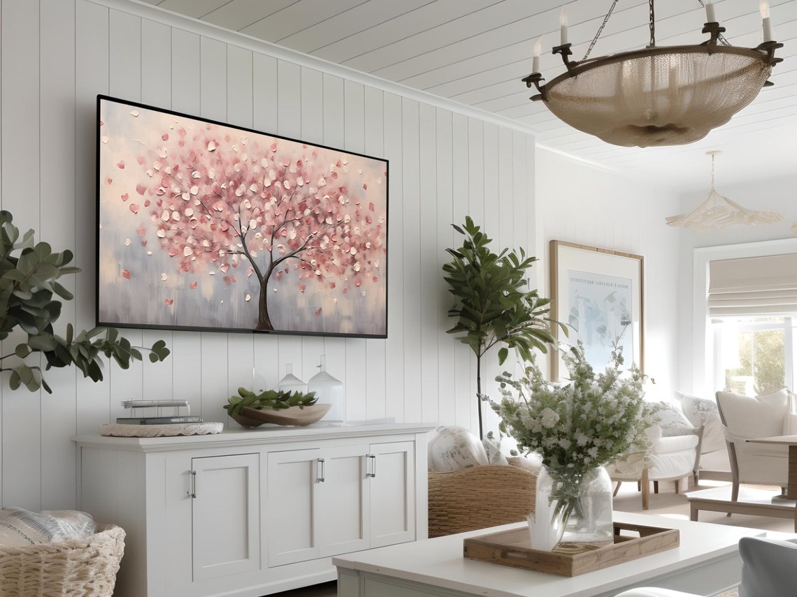 Blush Pink Cherry Blossom Tree Impasto Valentine Love Poster - Image 3